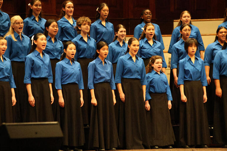100% on form: St Cecilia Singers from Auckland's Diocesan School for Girls perform at the Big Sing Finale 2025.