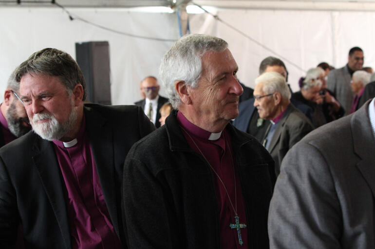 Archbishop Philip Richardson and Bishop Richard Ellena turn out to celebrate Bishop Ngarahu's years of faithful mission and ministry.